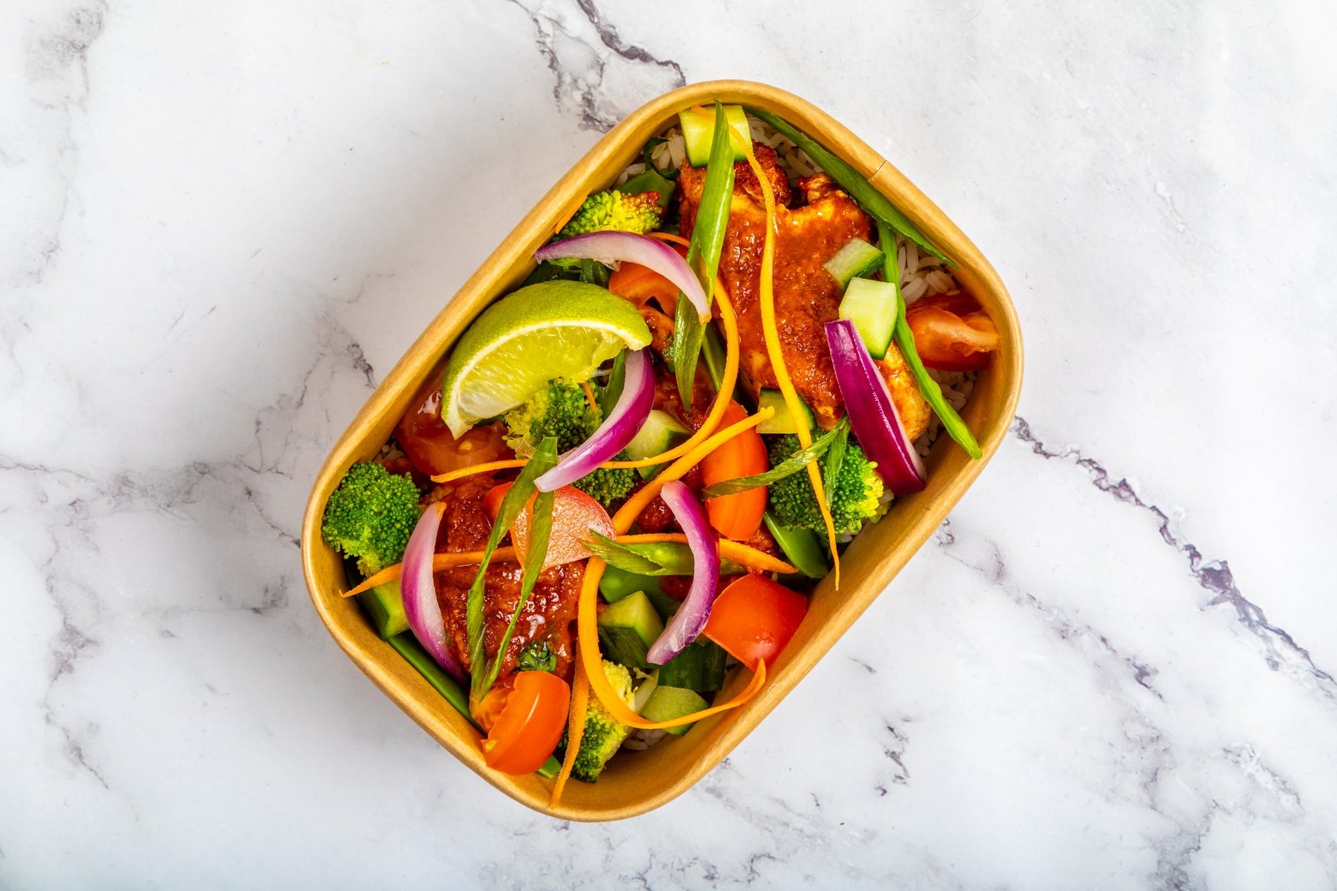 Tandoori chicken thighs with coriander rice and greens
